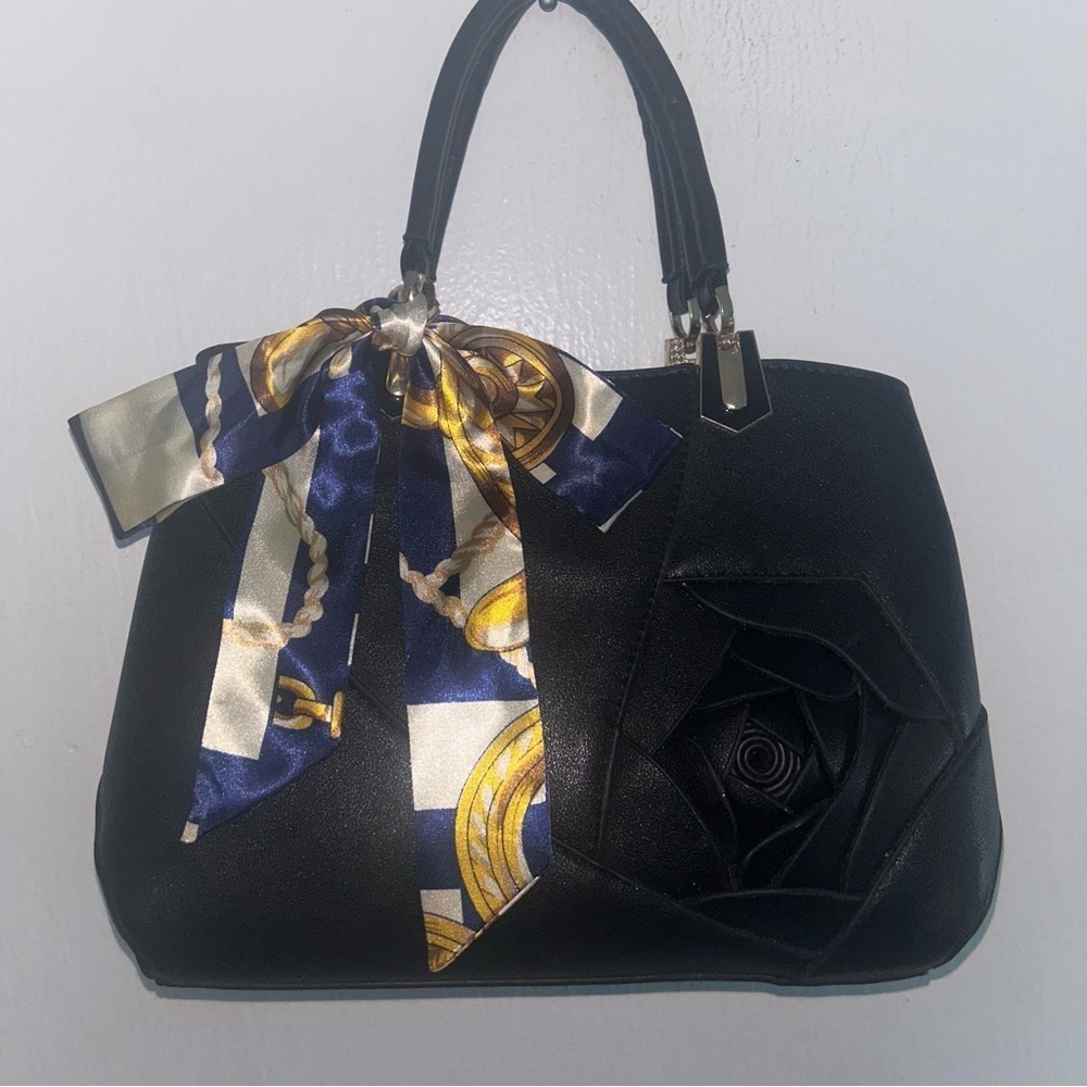 Twilly Women Handbag Purse Neck Tie Headband Bag Scarf 1 Blue Cream Gold Yellow